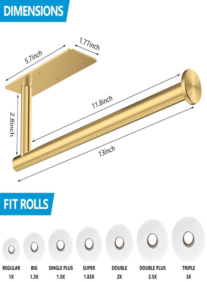Gewtur Gold Paper Towel Holder Under Cabinet, Self Adhesive Paper Towel Roll Holder Stick on Wall, Stainless Steel Towel Paper Holder for Kitchen Bathroom - Image 5